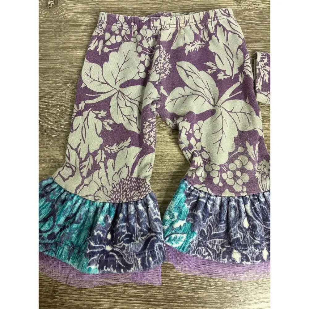 Giggle Moon Girls 6 Months Two Piece Outfit Purple Gray Blue Floral